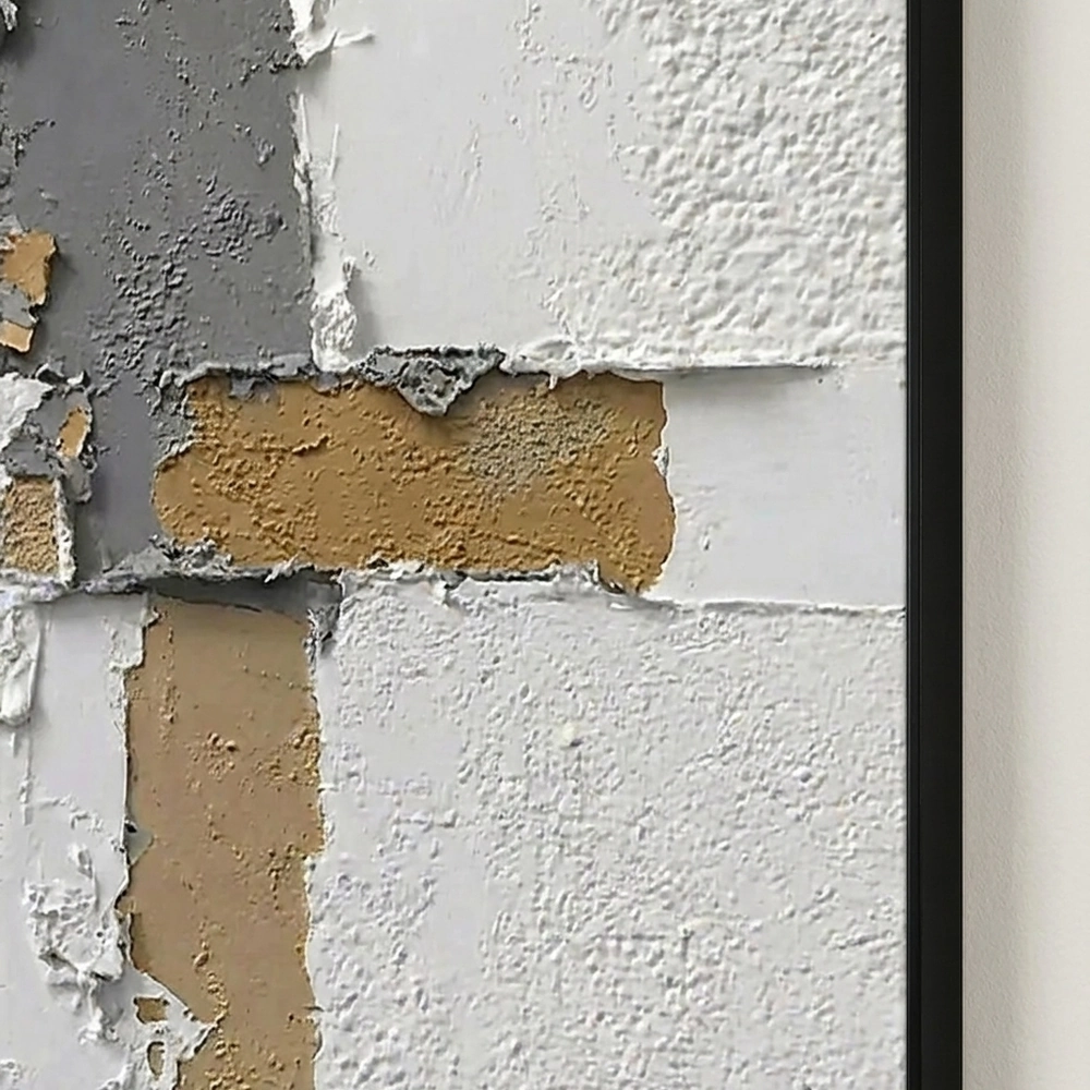 Concrete Seam textured wall art shown framed on the wall in a styled interior