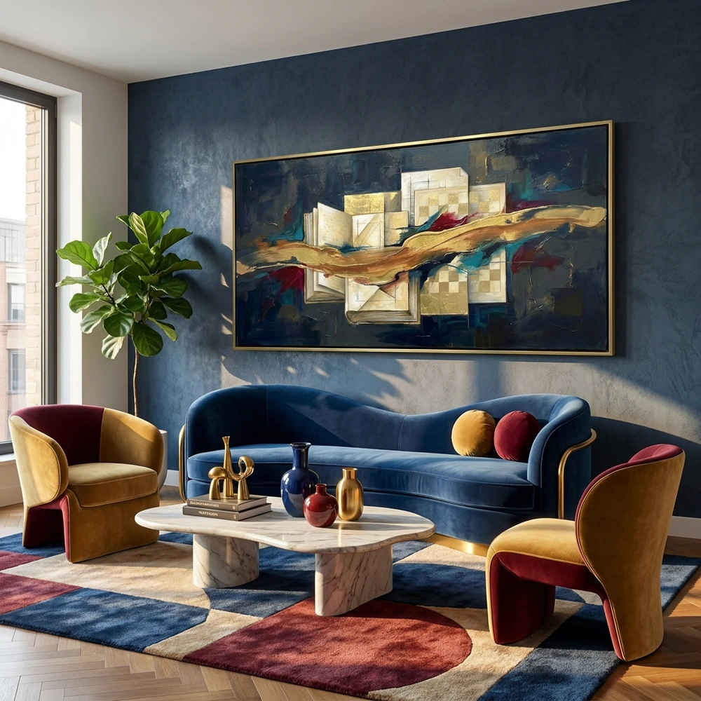 Current of Pages textured wall art shown framed on the wall in a styled interior