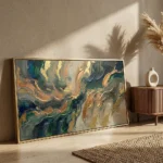 Gilded Emerald Flow Textured Abstract Canvas - Image 2