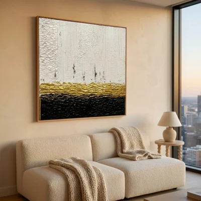 Obsidian Band textured wall art shown framed on the wall in a styled interior