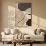 Slate and Leaf textured wall art shown framed on the wall in a styled interior
