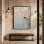 Gilded Solitude textured wall art shown framed on the wall in a styled interior