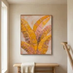 Ochre Frond textured wall art shown framed on the wall in a styled interior