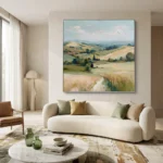 Wheatfield Silver textured wall art shown framed on the wall in a styled interior