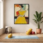 Saffron Study textured wall art shown framed on the wall in a styled interior