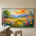 Wildflower Summit textured wall art shown framed on the wall in a styled interior