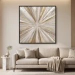 Starburst Radiance textured wall art shown framed on the wall in a styled interior