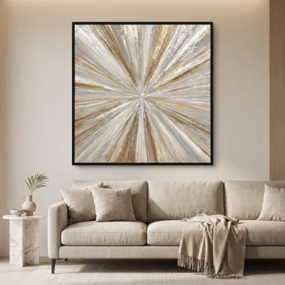 Starburst Radiance textured wall art shown framed on the wall in a styled interior