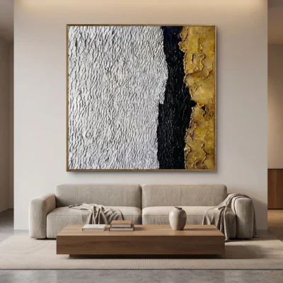 Rupture Line textured wall art shown framed on the wall in a styled interior