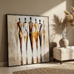 Seven in Stride textured wall art shown framed on the wall in a styled interior