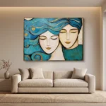 Twin Serenity textured wall art shown framed on the wall in a styled interior