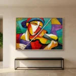 Violin in Bloom textured wall art shown framed on the wall in a styled interior