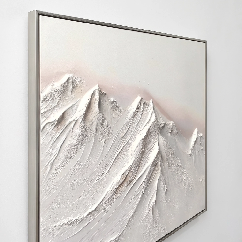 Chalk Ridge textured wall art shown framed on the wall in a styled interior