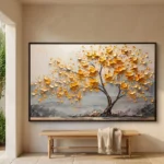 Grove Against the Skyline textured wall art shown framed on the wall in a styled interior