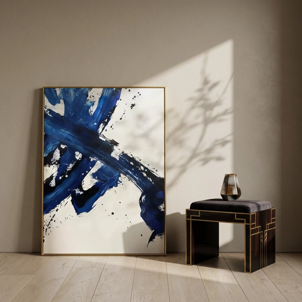 Kinetic Cross textured wall art shown framed on the wall in a styled interior