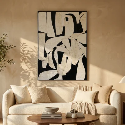 Ivory Flow textured wall art shown framed on the wall in a styled interior