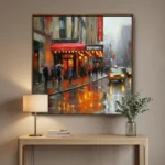 Luminous Cityscape Red awning blurred city lights Color art wall decor - Image 2