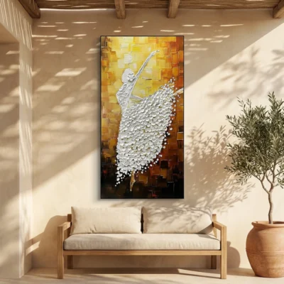 Pearl Arabesque textured wall art shown framed on the wall in a styled interior