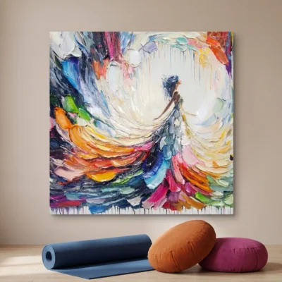 Petal Cascade textured wall art shown framed on the wall in a styled interior