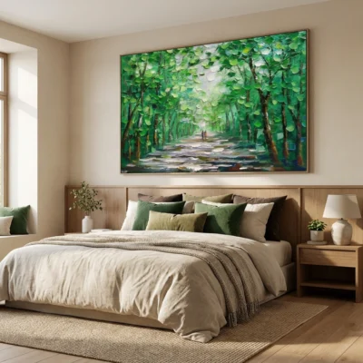 Canopy Walk textured wall art shown framed on the wall in a styled interior