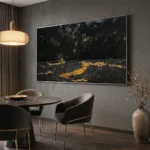 Midnight Drift textured wall art shown framed on the wall in a styled interior