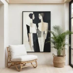 Split Silence textured wall art shown framed on the wall in a styled interior