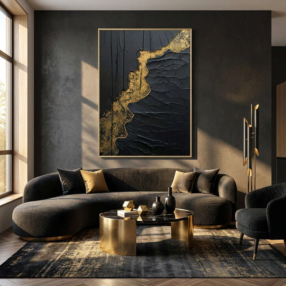 Molten Vein textured wall art shown framed on the wall in a styled interior