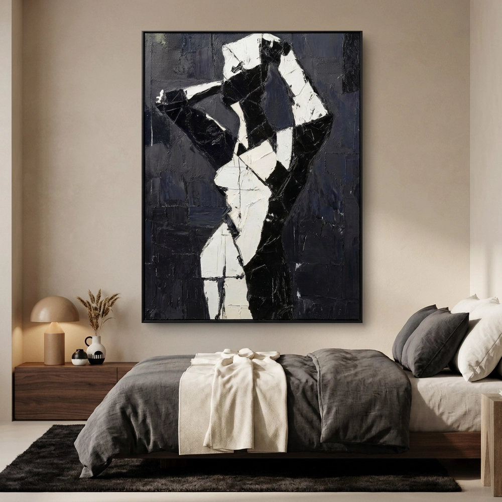 Diamond Stance textured wall art shown framed on the wall in a styled interior