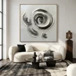 Vortex Flow textured wall art shown framed on the wall in a styled interior