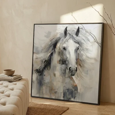 Flowing Mane textured wall art shown framed on the wall in a styled interior