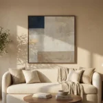 Quiet Monolith textured wall art shown framed on the wall in a styled interior