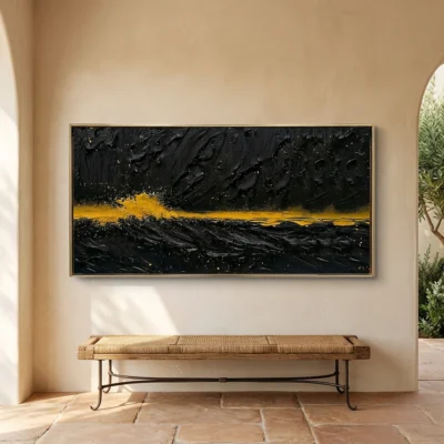 Deep Splash textured wall art shown framed on the wall in a styled interior