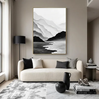 Layered Zenith textured wall art shown framed on the wall in a styled interior