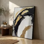 Obsidian Flow Dynamic black and gold impasto painting. abstract art - Image 2