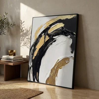 Obsidian Flow textured wall art shown framed on the wall in a styled interior