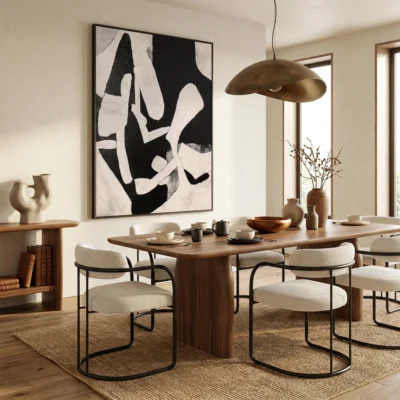 Fluid Forms textured wall art shown framed on the wall in a styled interior