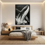 Breaching textured wall art shown framed on the wall in a styled interior