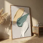 Oceanic Whisper textured wall art shown framed on the wall in a styled interior
