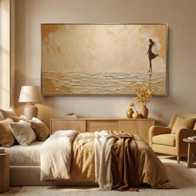 Lone Horizon textured wall art shown framed on the wall in a styled interior