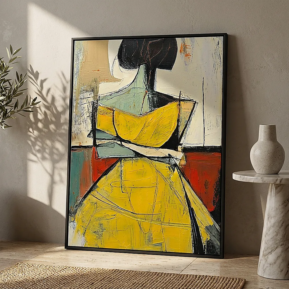 Crossed Stance textured wall art shown framed on the wall in a styled interior