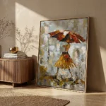 Rainy Ochre textured wall art shown framed on the wall in a styled interior