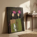Pedestal Bloom textured wall art shown framed on the wall in a styled interior