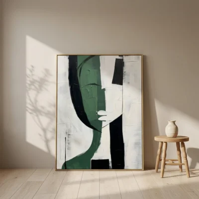 Olive Deconstruction textured wall art shown framed on the wall in a styled interior