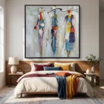 Three in Stride textured wall art shown framed on the wall in a styled interior
