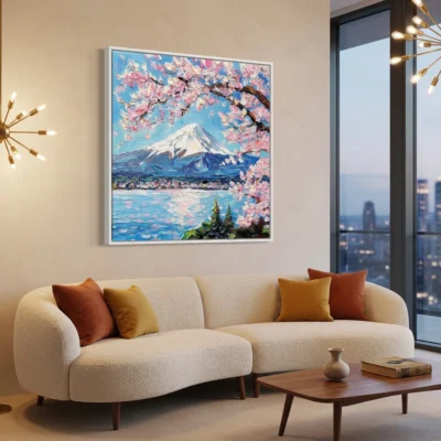 Sakura Ridge textured wall art shown framed on the wall in a styled interior
