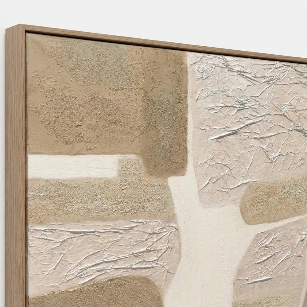 Quiet Terrain – Minimal Beige & White Textured Art - Angle View