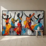 Strings in Harmony textured wall art shown framed on the wall in a styled interior