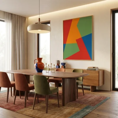 Sharp Intersection textured wall art shown framed on the wall in a styled interior