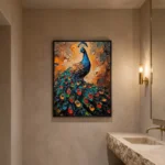 Regal Peacock Radiance – Textured Abstract Luxury Wall Art - Image 2