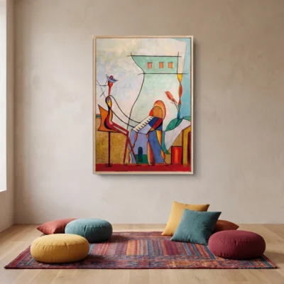 Rhythmic Chromatics textured wall art shown framed on the wall in a styled interior